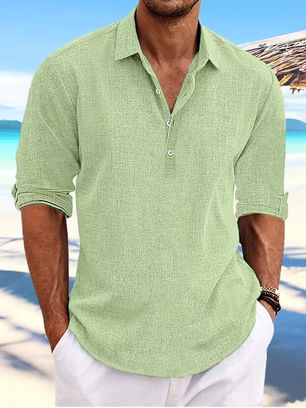 Men's Full Size Casual Half Button Shirt Plus Size, image 5