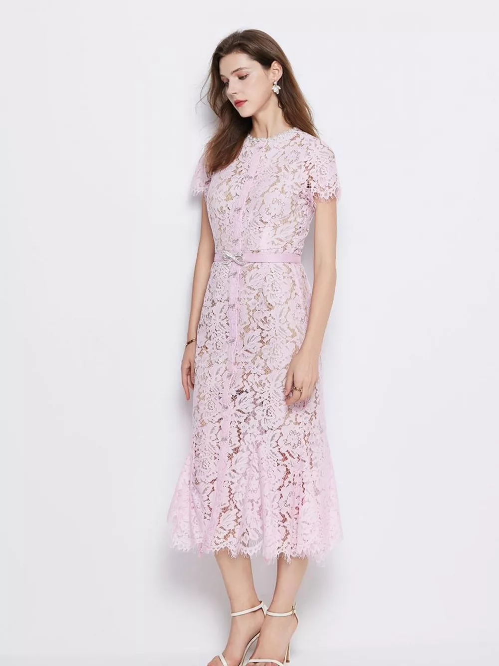 Lace Short Sleeve Mermaid Dress, image 4