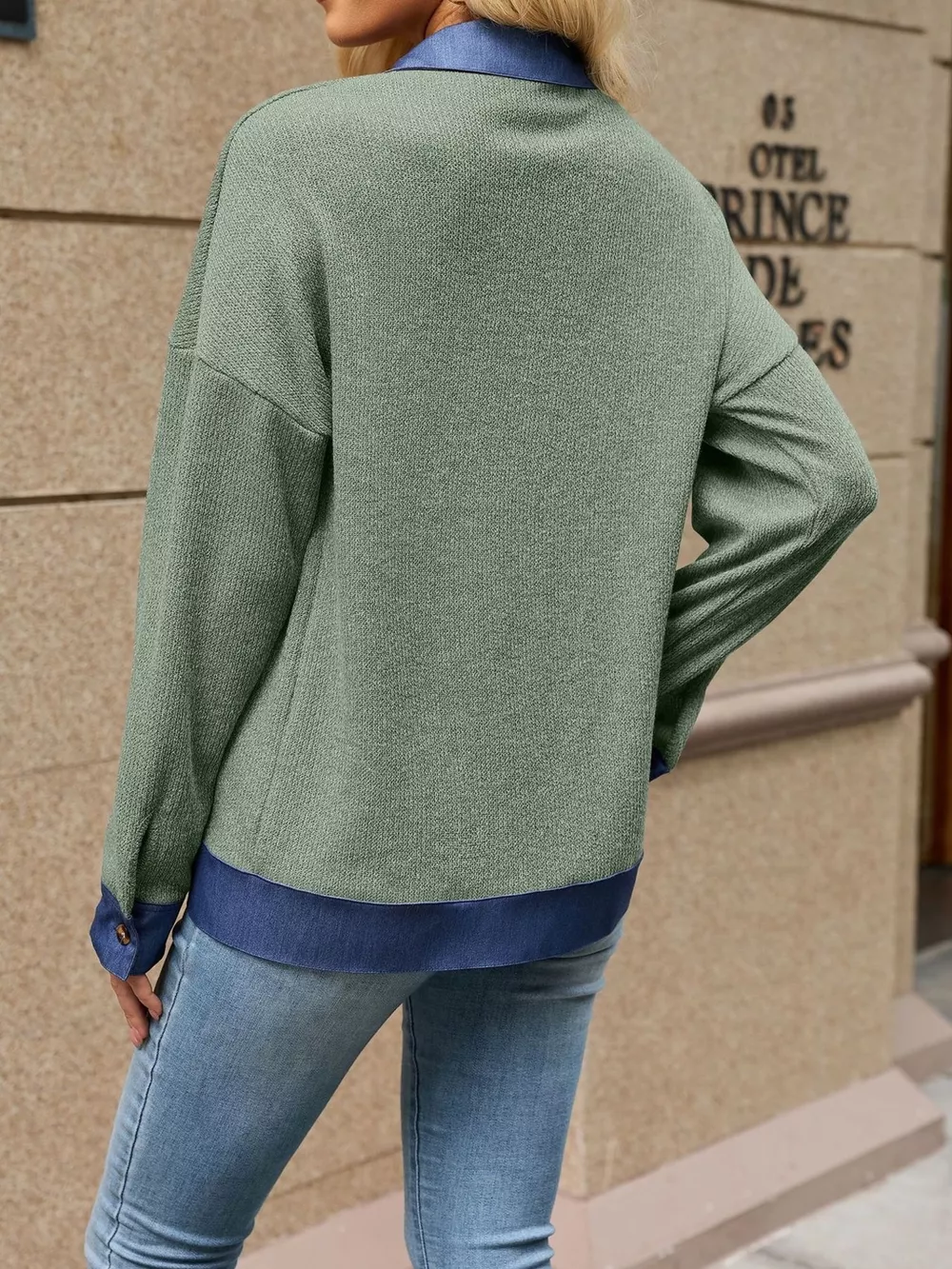 Contrast Denim Collar Zip Up Outerwear, image 23