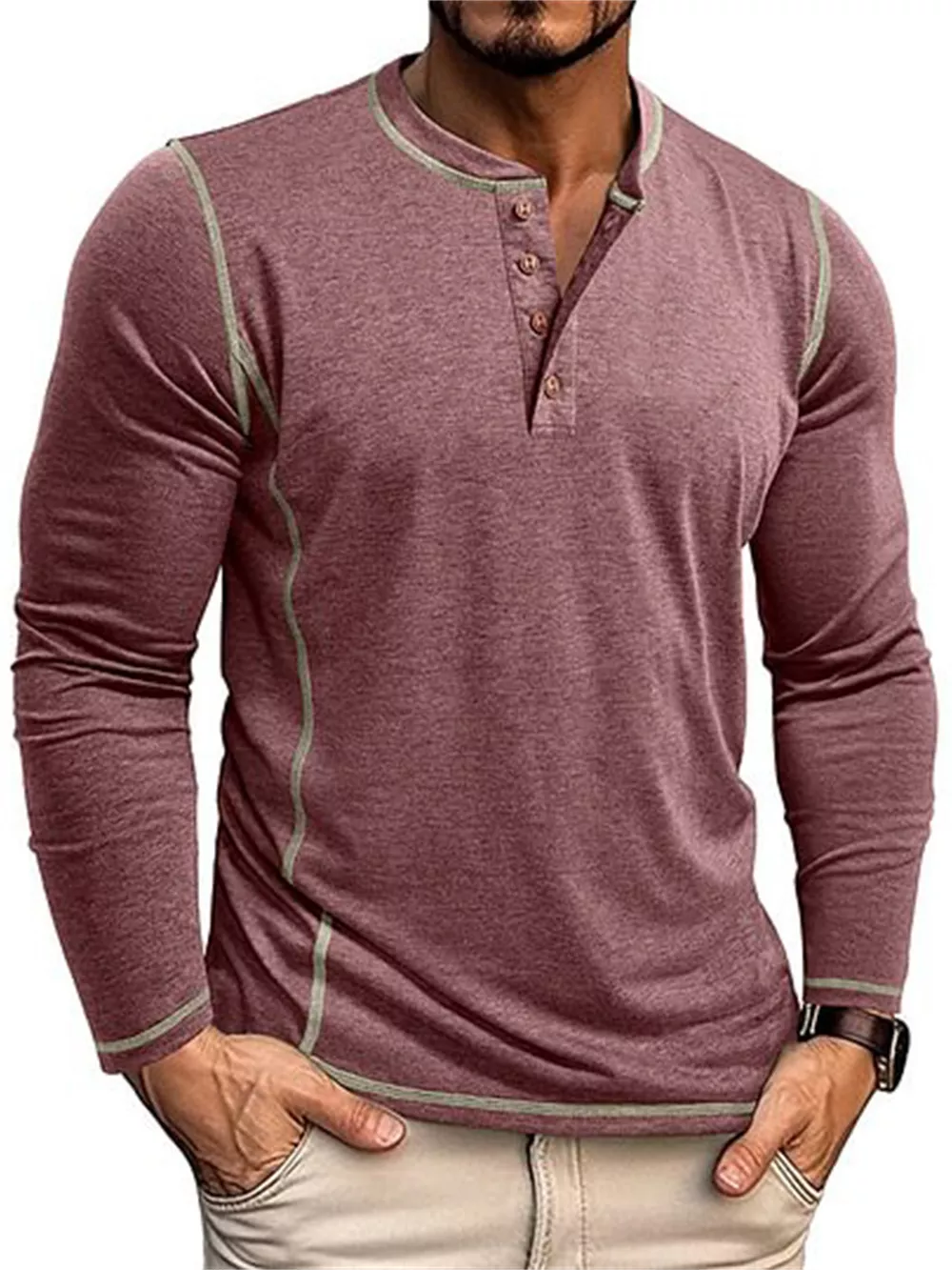Men's Full Size Casual Button Detail Long Sleeve T-Shirt Plus Size, image 7