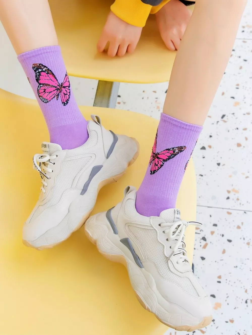 Butterfly Print Crew Socks, image 9