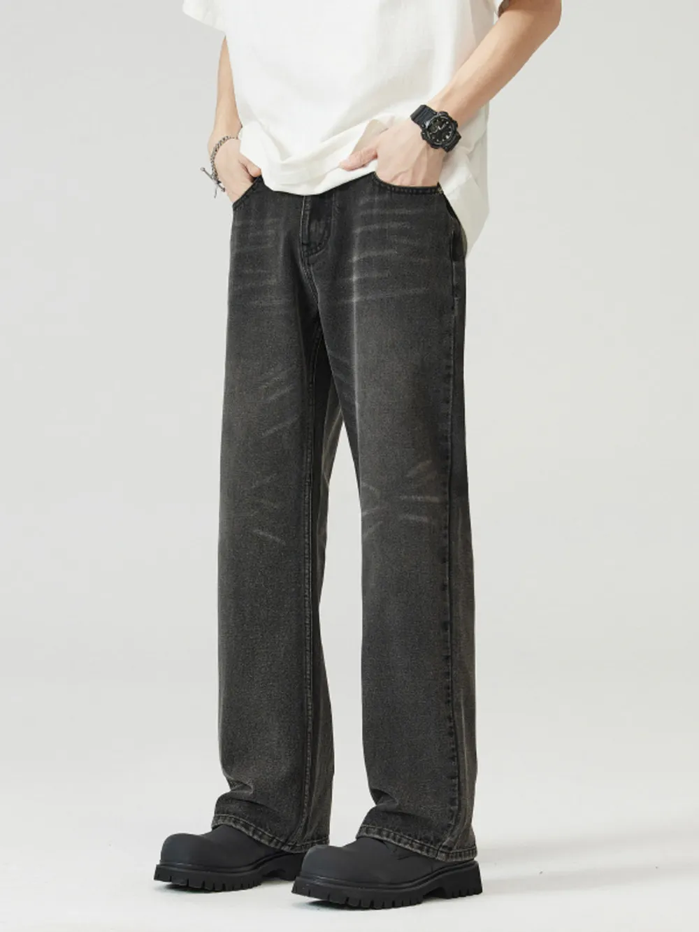 Men's Full Size Vintage Wash Wide Leg Jeans Plus Size, image 2