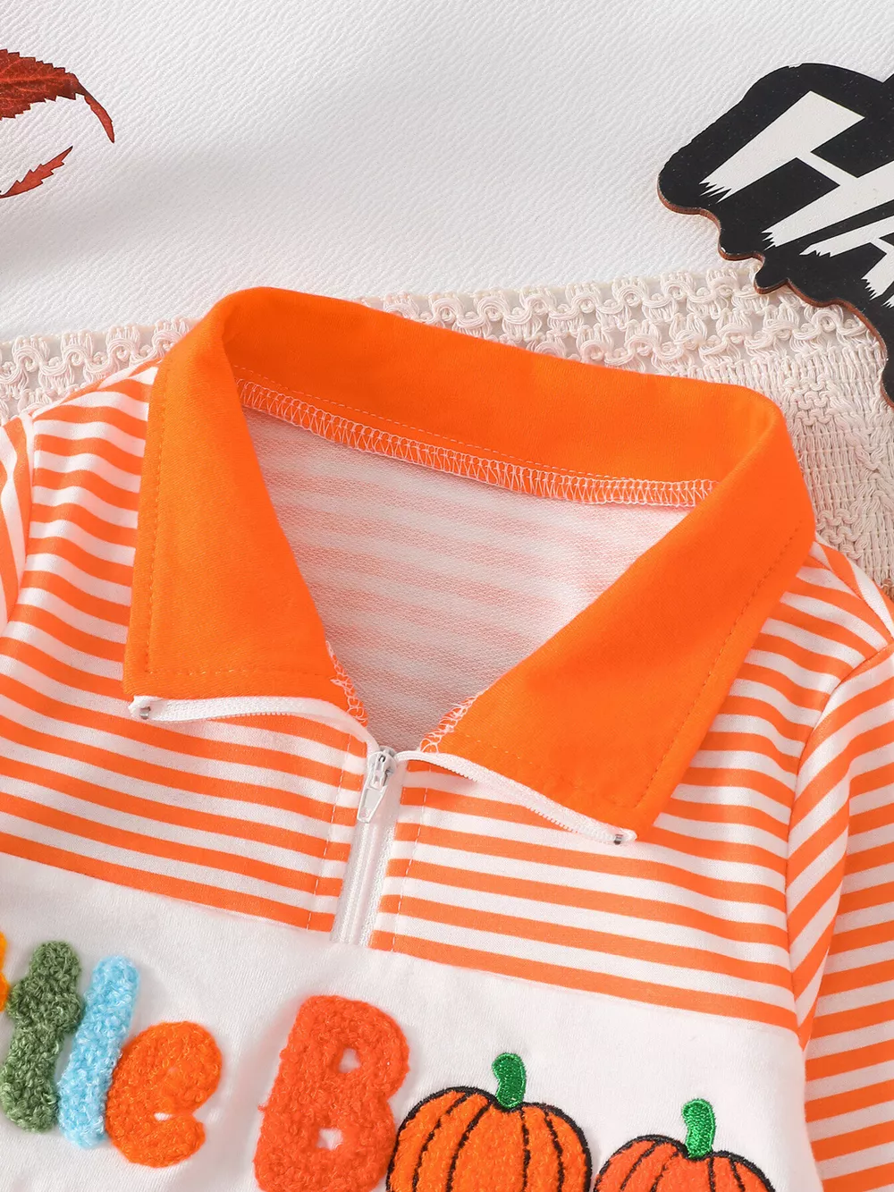 Children's Little Boo Halloween Striped Quarter-Zip Sweatshirt, image 7