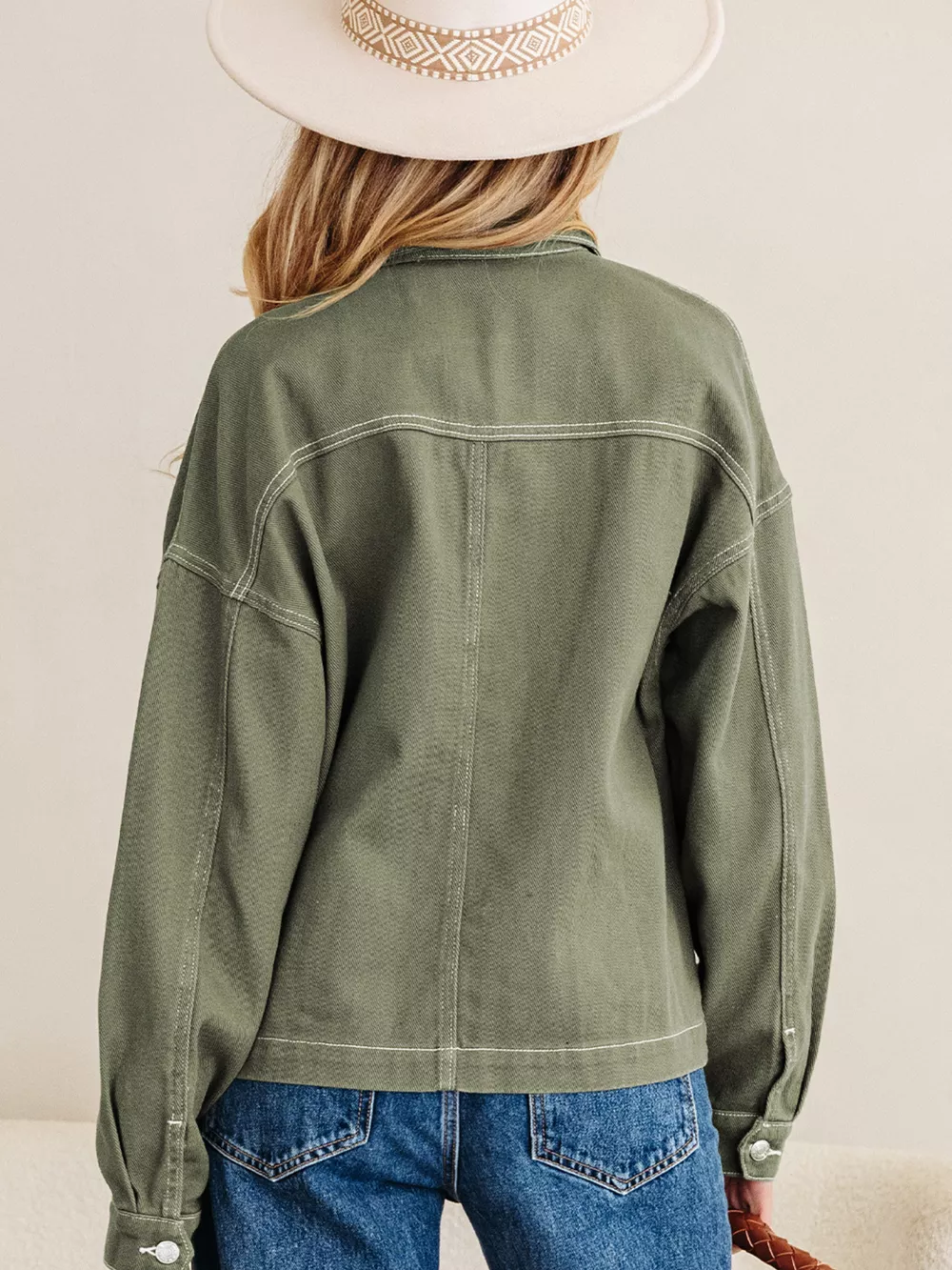 Patched Pocket Collared Button Front Boyfriend Denim Jacket, image 3