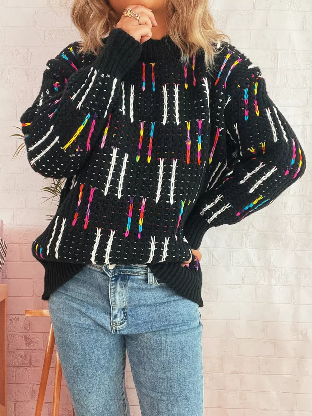 Colorful Round Neck Long Sleeve Sweater, image 13