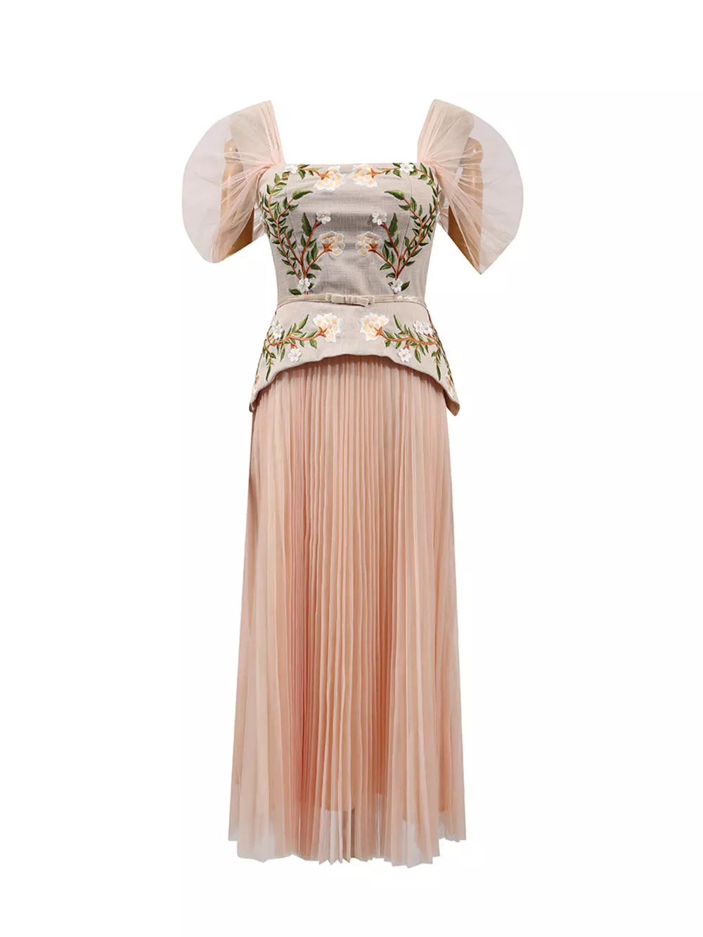 Embroidered Tulle Pleated Midi Dress, image 4