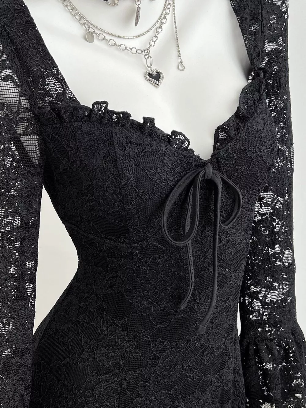 Lace Long Sleeve Mini Dress, image 2