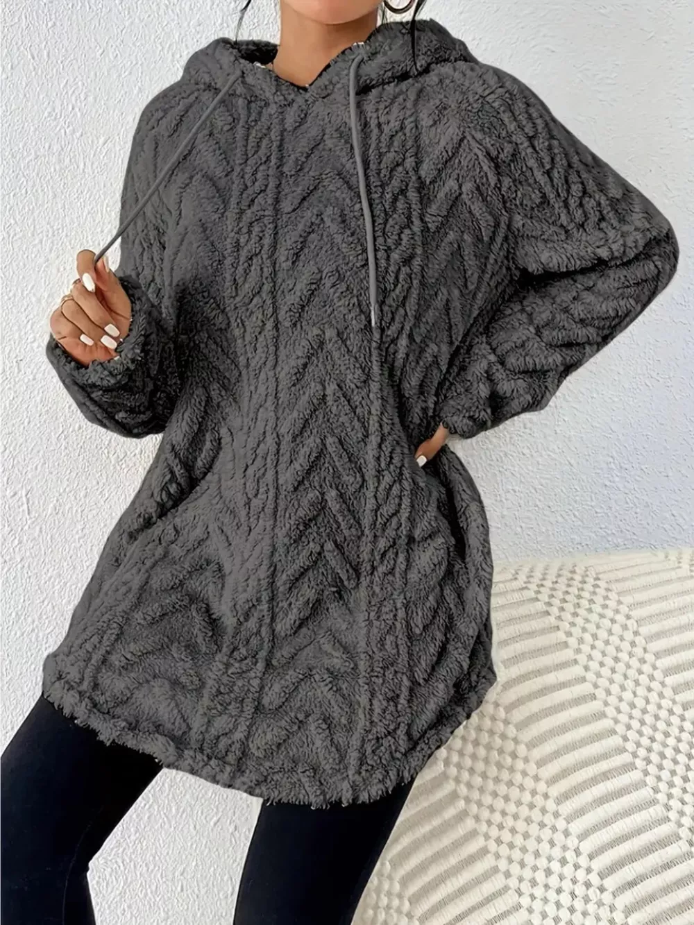 Cozy Textured Drawstring Fleece Hoodie, image 15