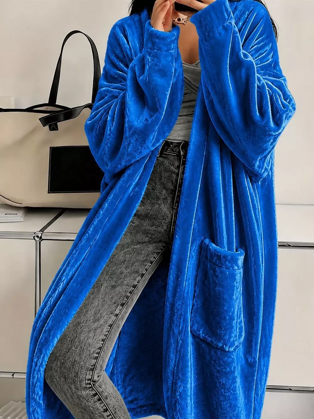 Full Size Velvet Open-Front Longline Outerwear Plus Size, image 13