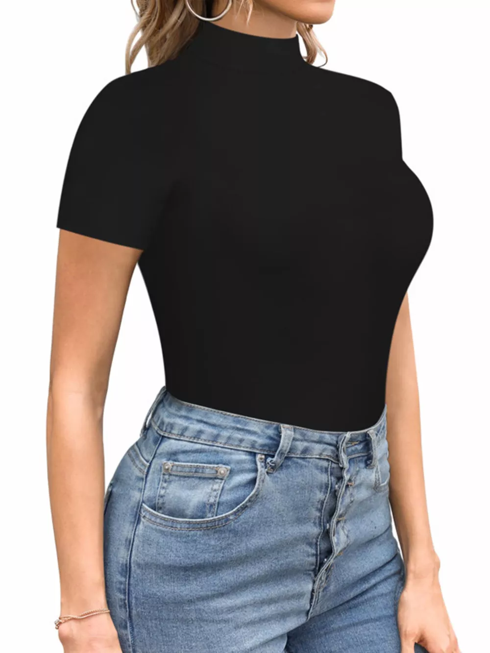 Mock Neck Short Sleeve Bodysuit, image 3