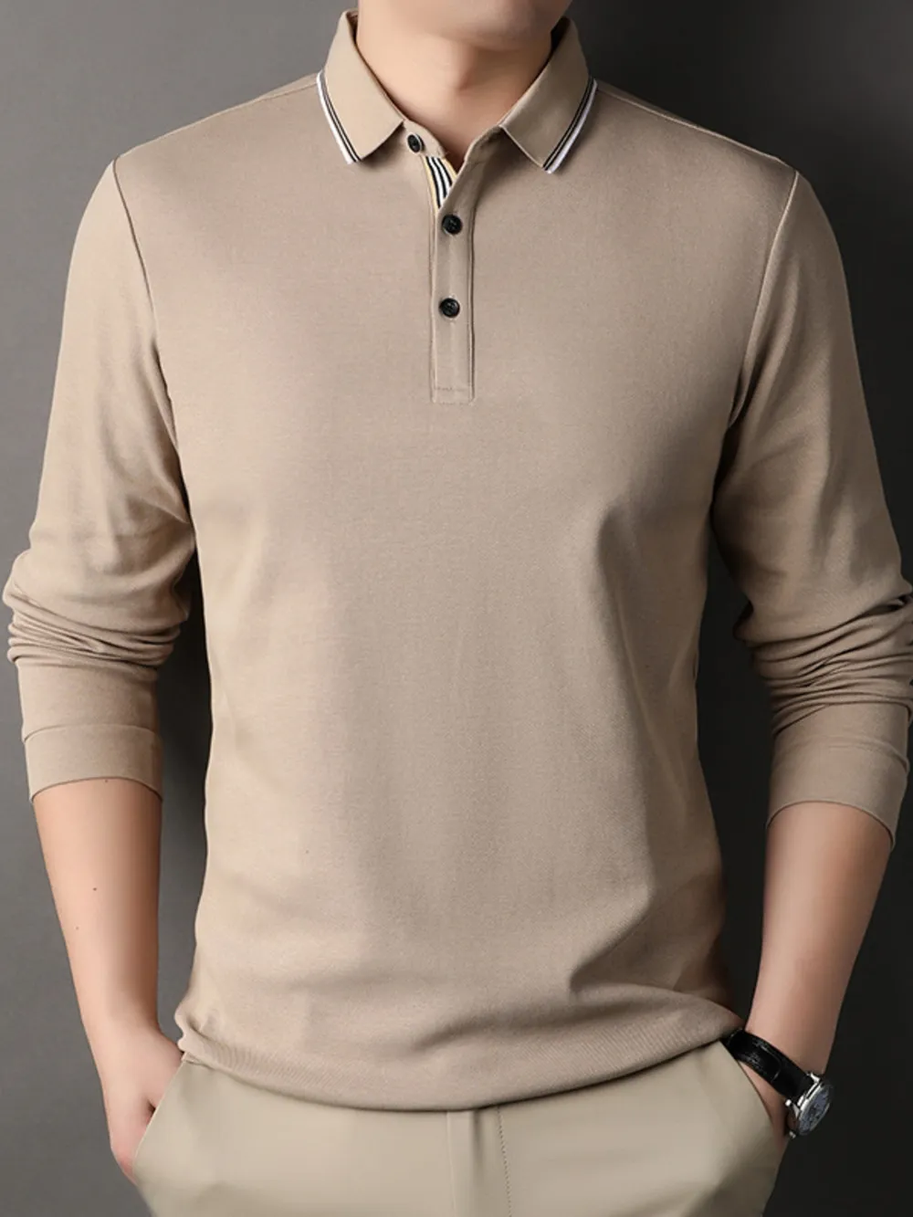Men's Button Detail Long Sleeve Polo