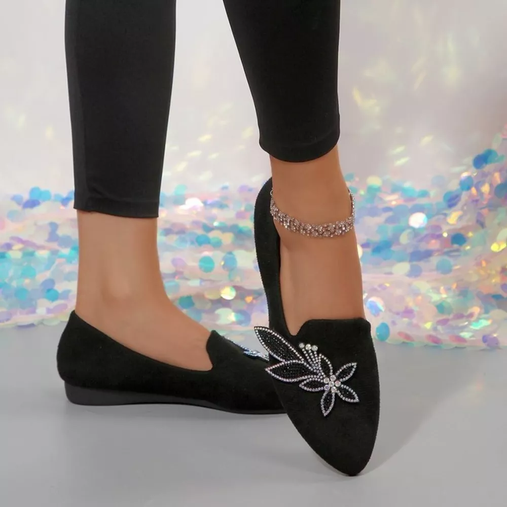 Rhinestone Point Toe Flats Slip-Ons, image 4