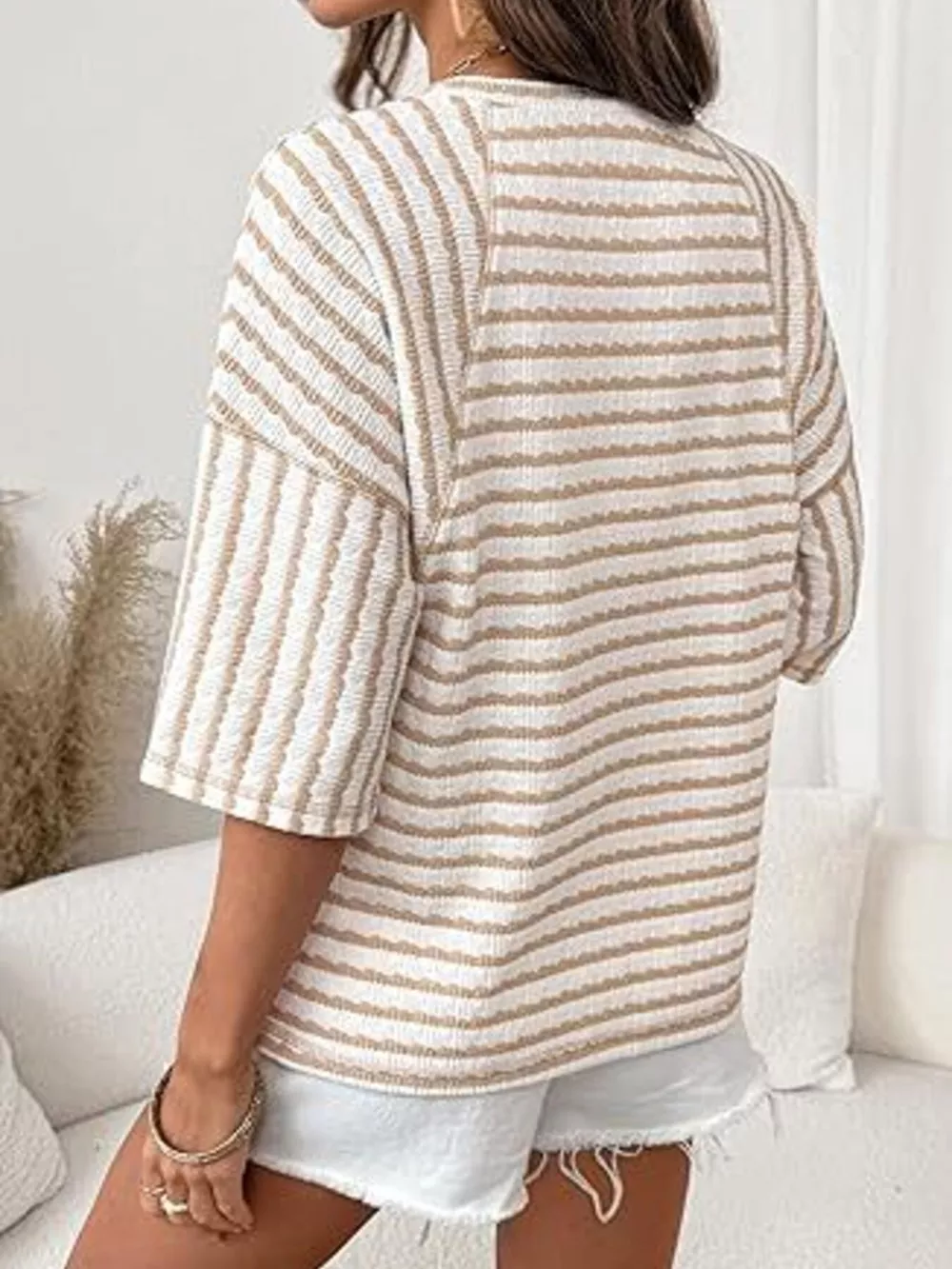 Striped Knit Round Neck T-Shirt, image 5