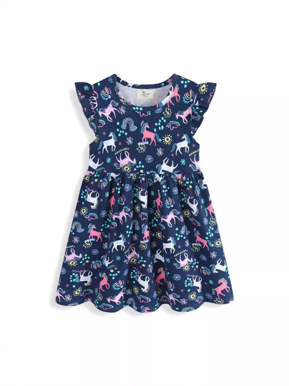 Children's Unicorn Print Ruffle Sleeve Dress, image 2