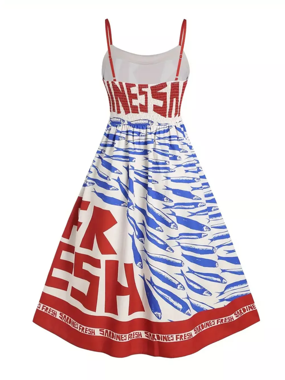 Sardine Print Spaghetti Strap Midi Dress, image 9