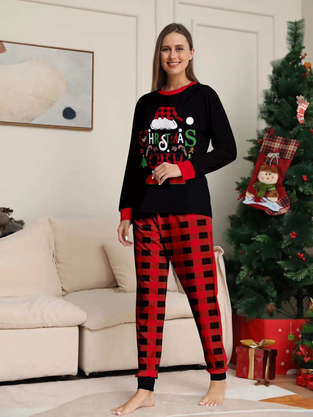 Full Size Matching Family Christmas Pajamas Set with Festive Graphic Plus Size, image 4