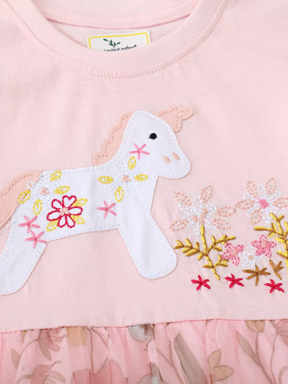 Children's Unicorn Applique Floral Mesh Dress, image 2