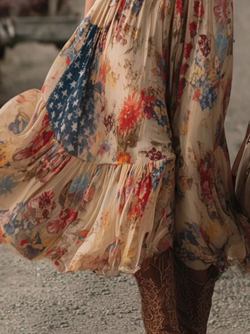 Floral Print V-Neck Midi Dress with Ruffled Hem, image 3