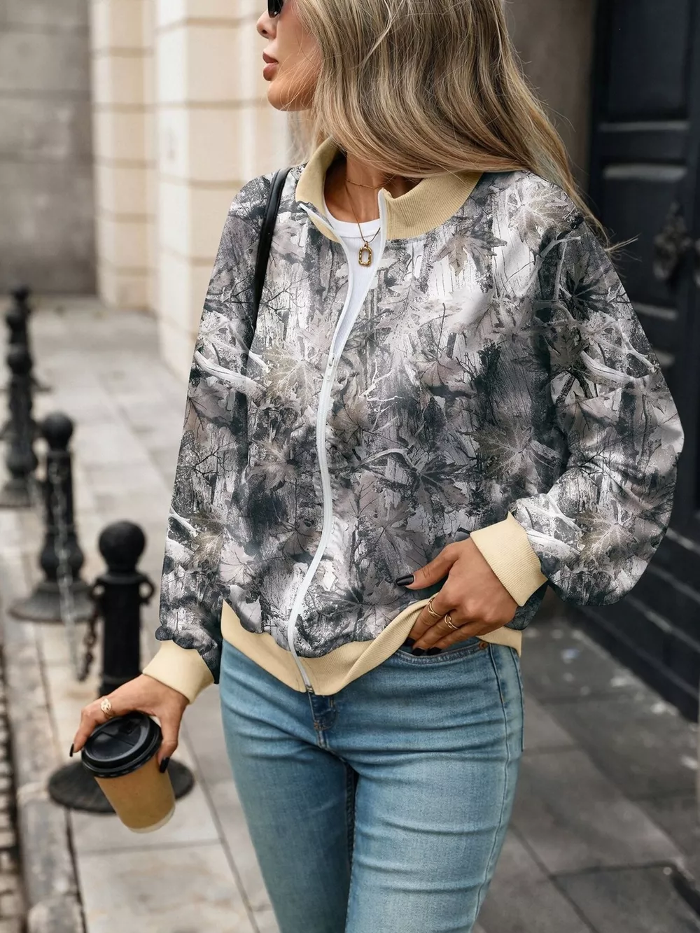 Printed Zip Up Long Sleeve Sweatshirt, image 10