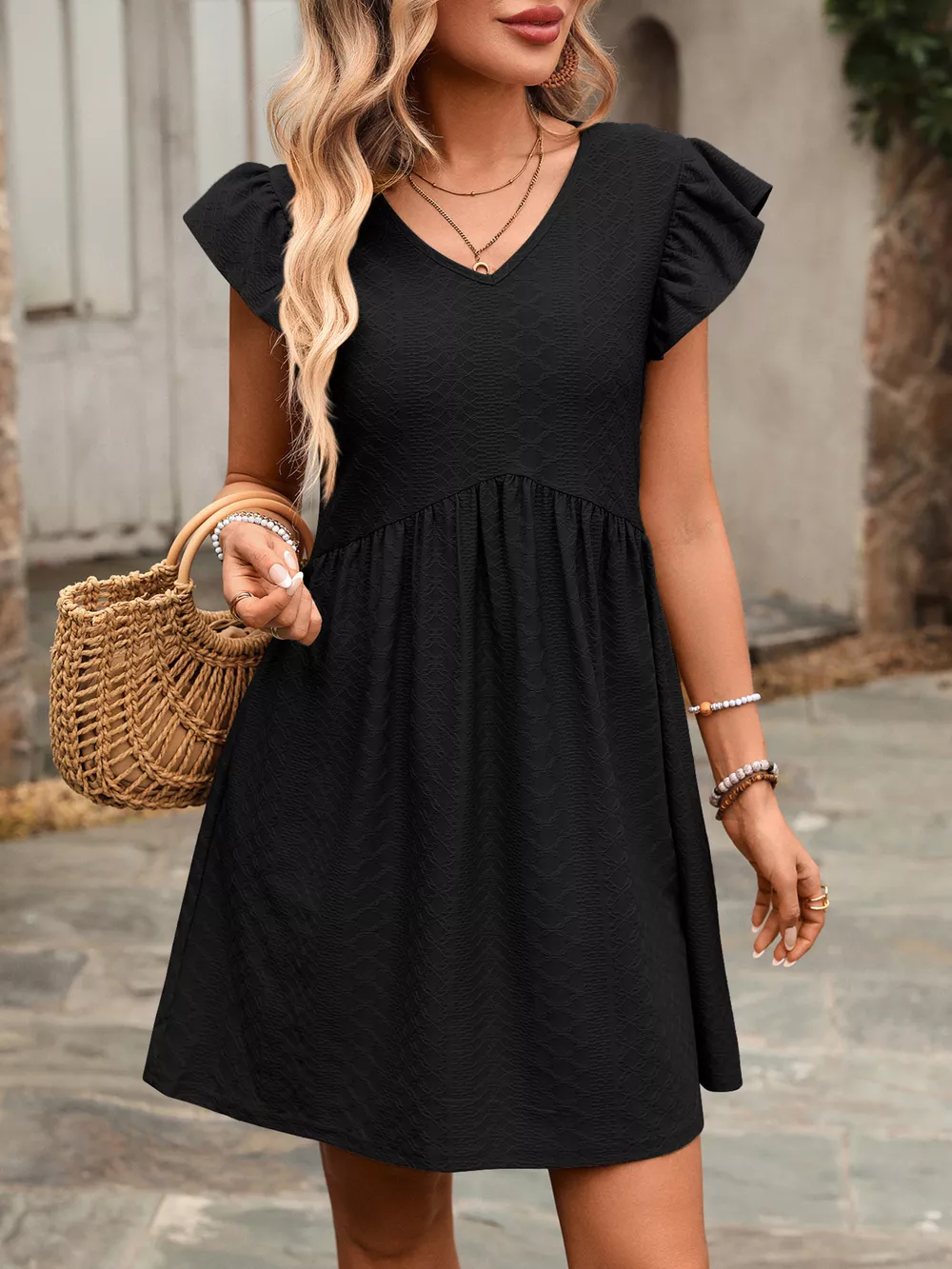 Ruffle Sleeve V-Neck A-Line Dress, image 22