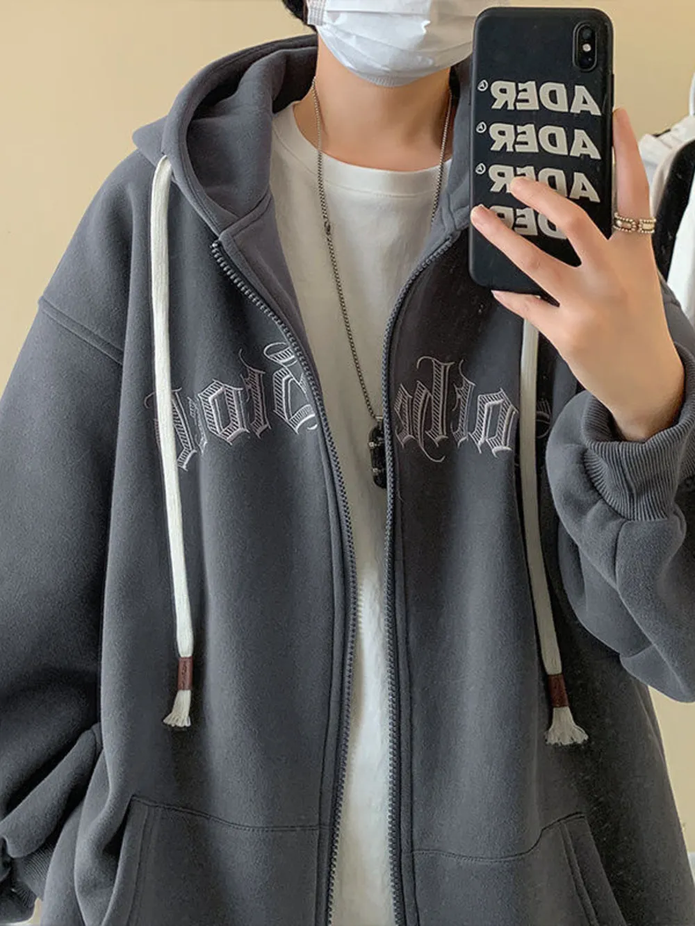 Men's Plus Size Letter Zip Up Drawstring Hoodie, image 6