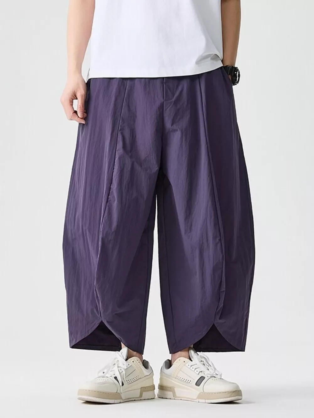 Men's Plus Size Loose-Fit Wide-Leg Cropped Harem Pants, image 2
