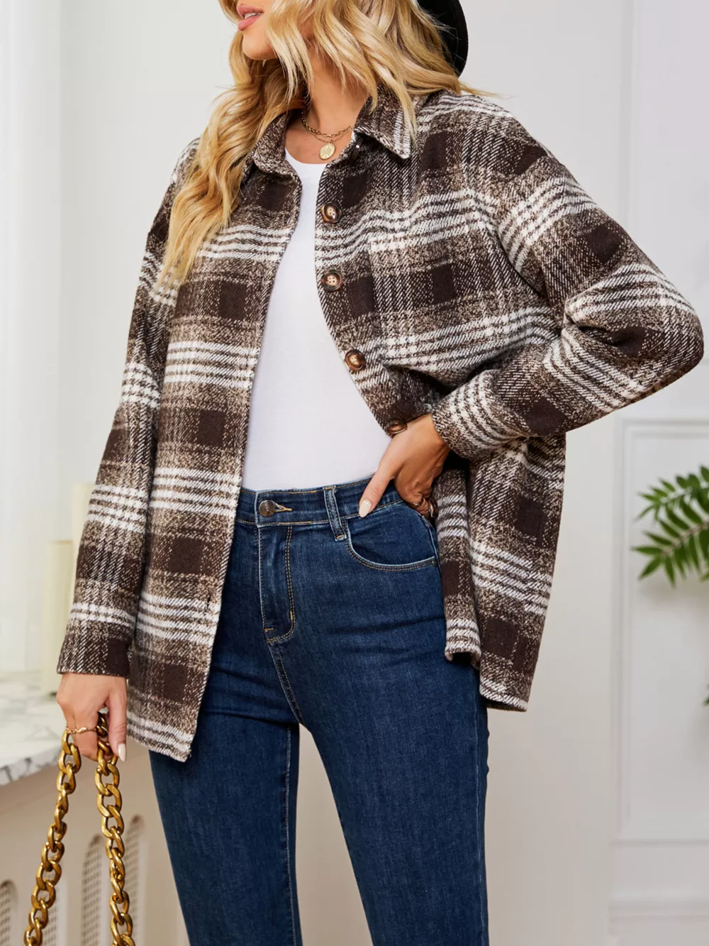Plaid Button Up Long Sleeve Shacket, image 13