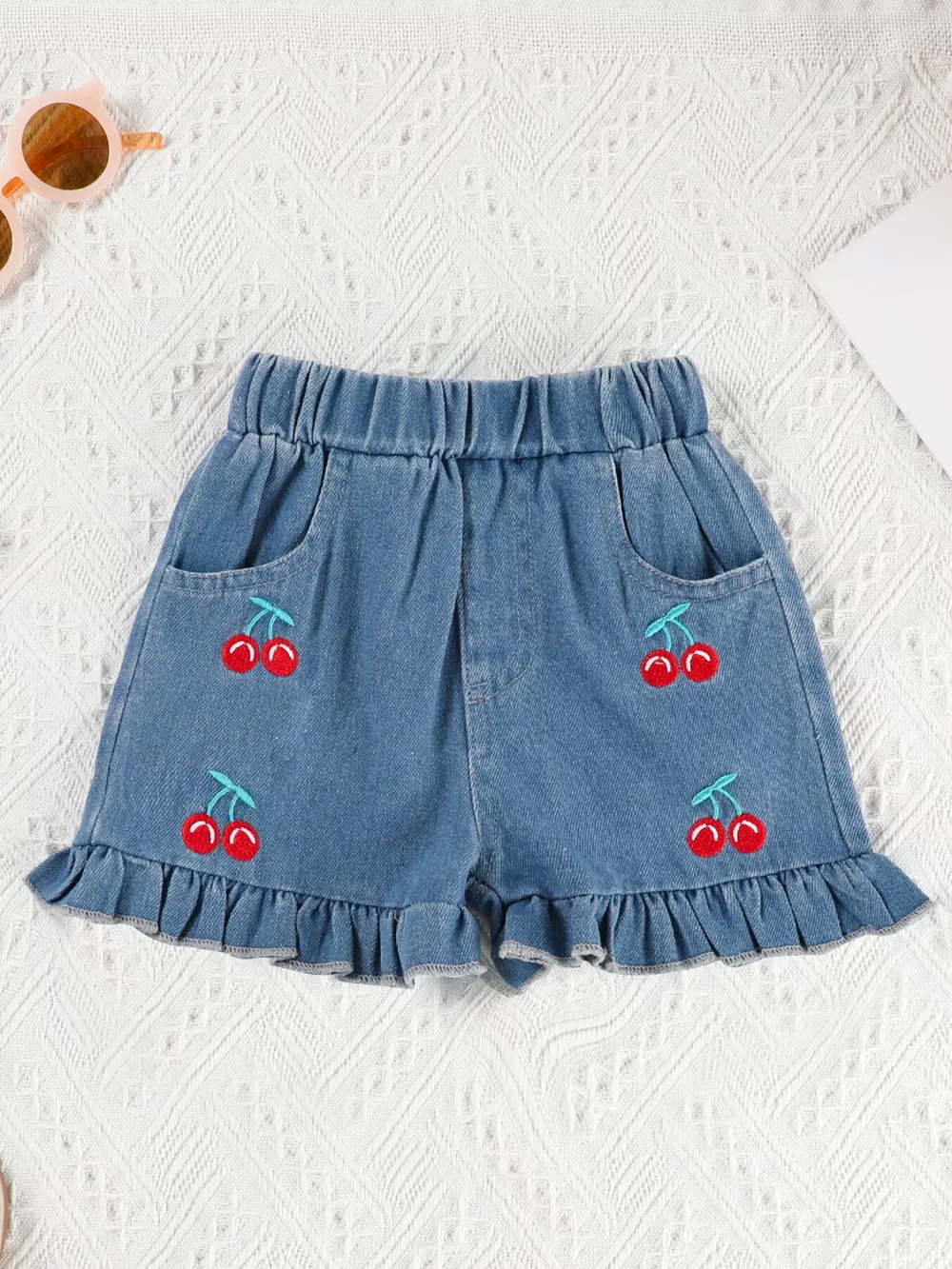 Children's Ruffle Trim Top & Denim Shorts Set, image 3