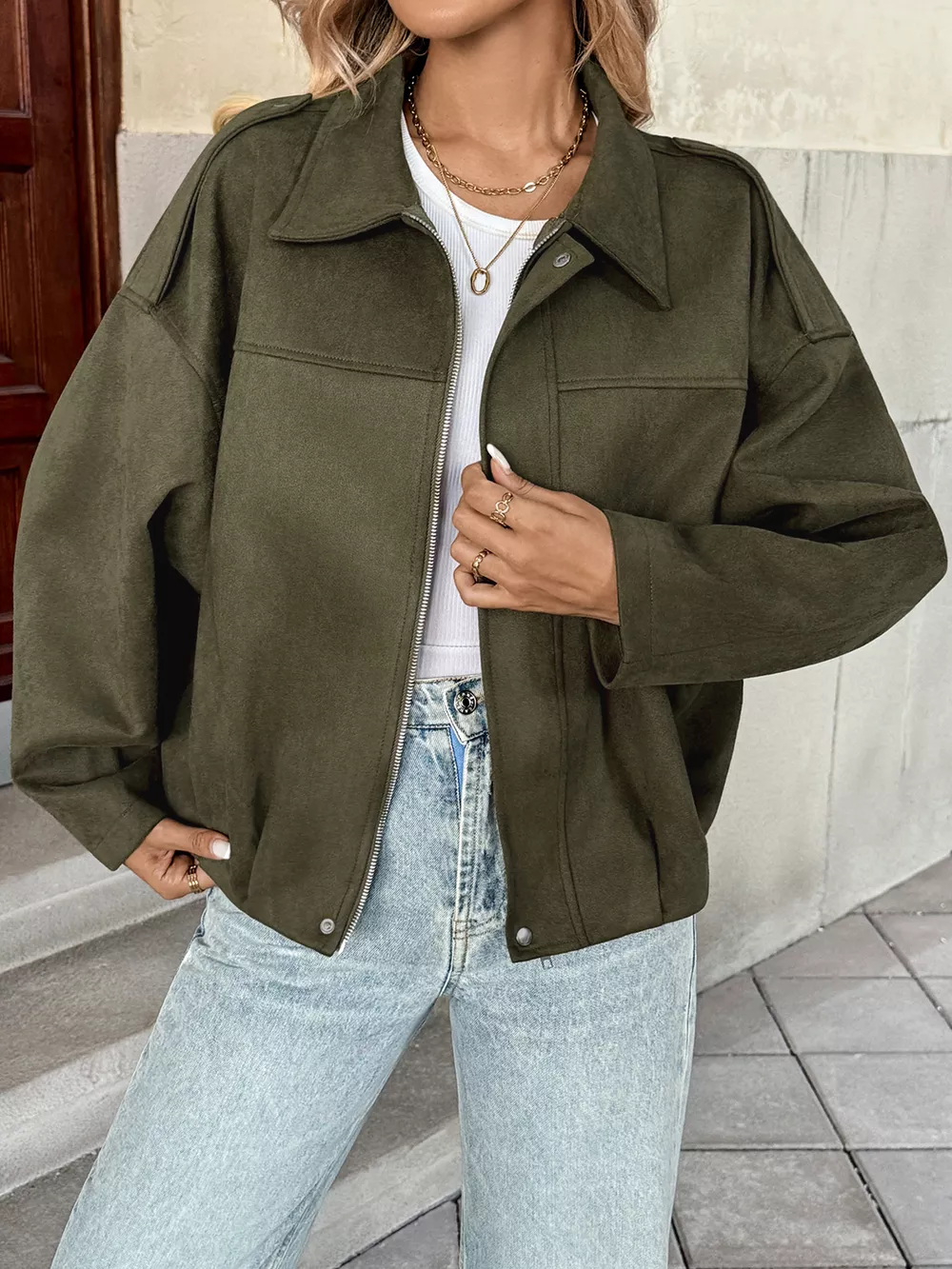 Zip Up Drop Shoulder Jacket