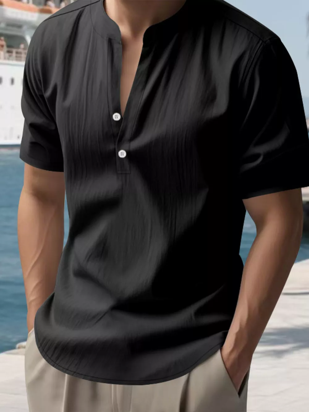 Men's Full Size Button Detail Short Sleeve Shirt Plus Size