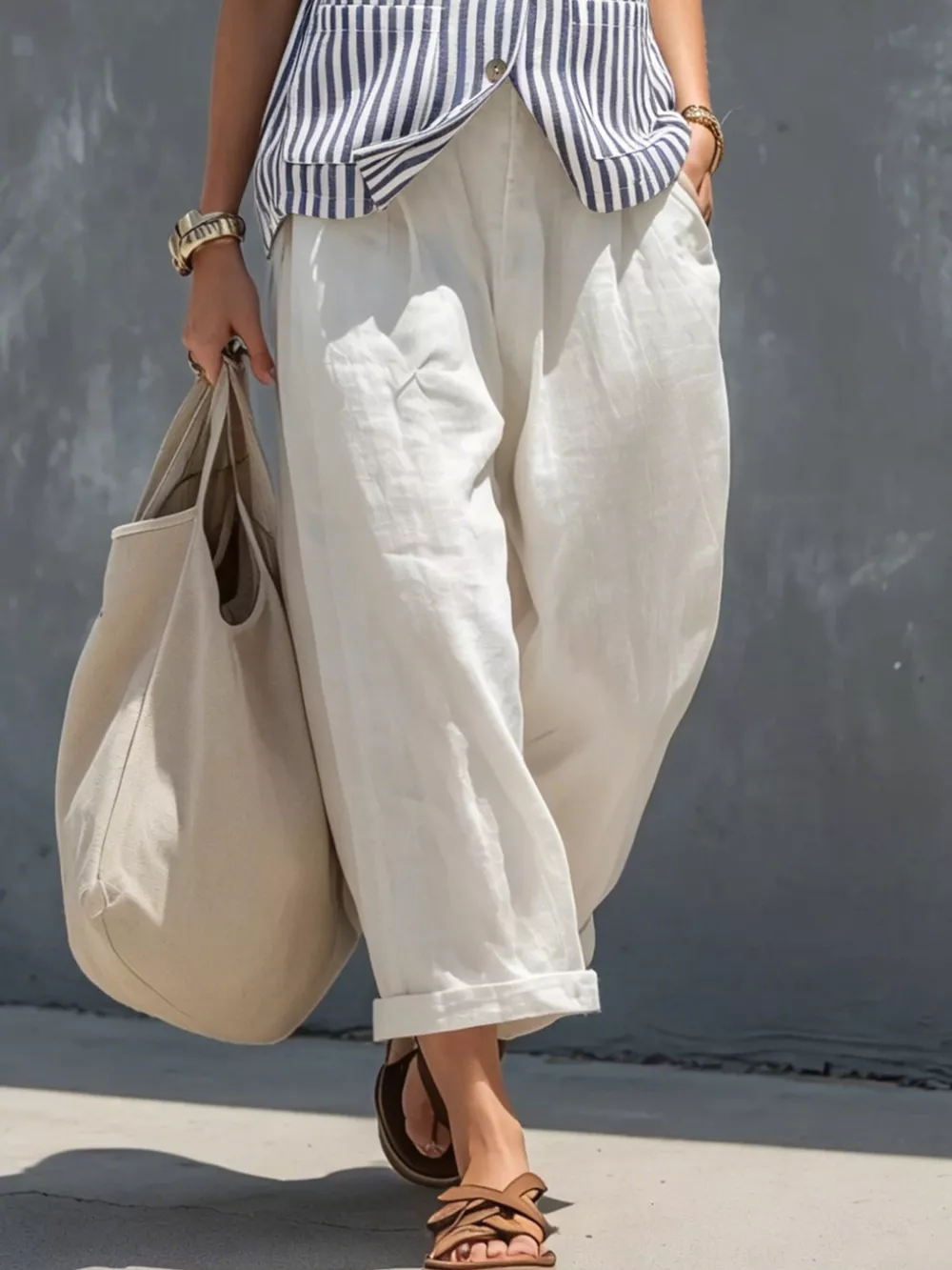 Striped Button Down Vest and Pants Set, image 3