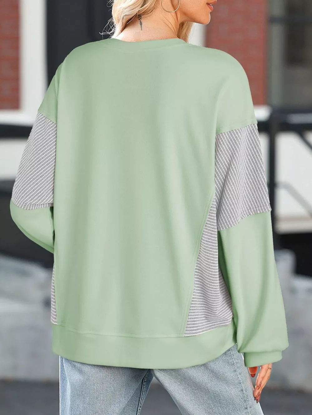 Striped Round Neck Long Sleeve Sweatshirt, image 13