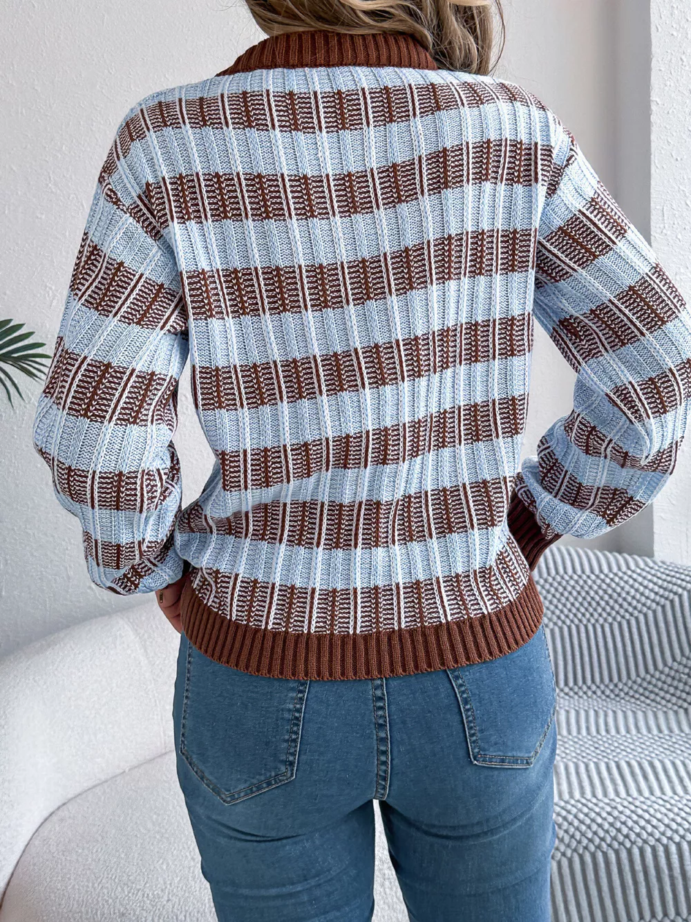 Striped Round Neck Long Sleeve Sweater, image 5
