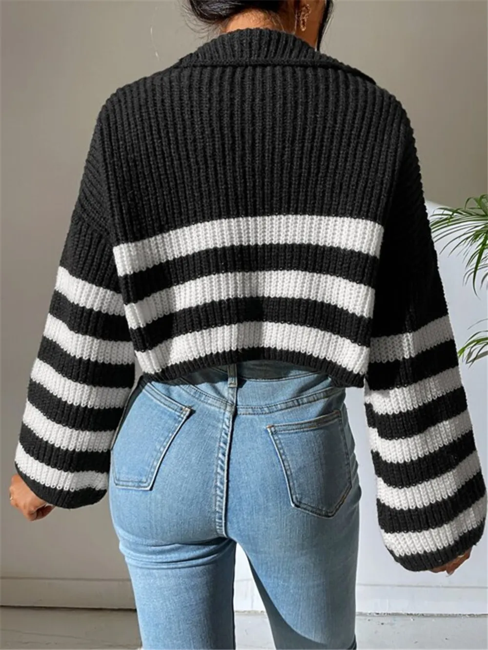 Striped Half Zip Cropped Sweater, image 10