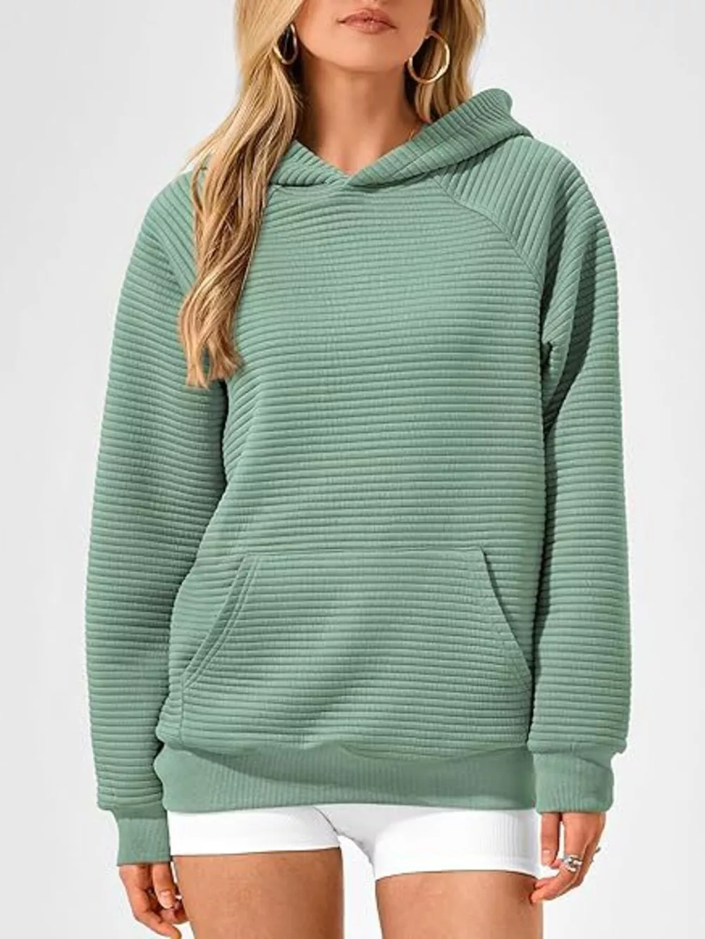 Texture Kangaroo Pocket Raglan Sleeve Hoodie, image 9