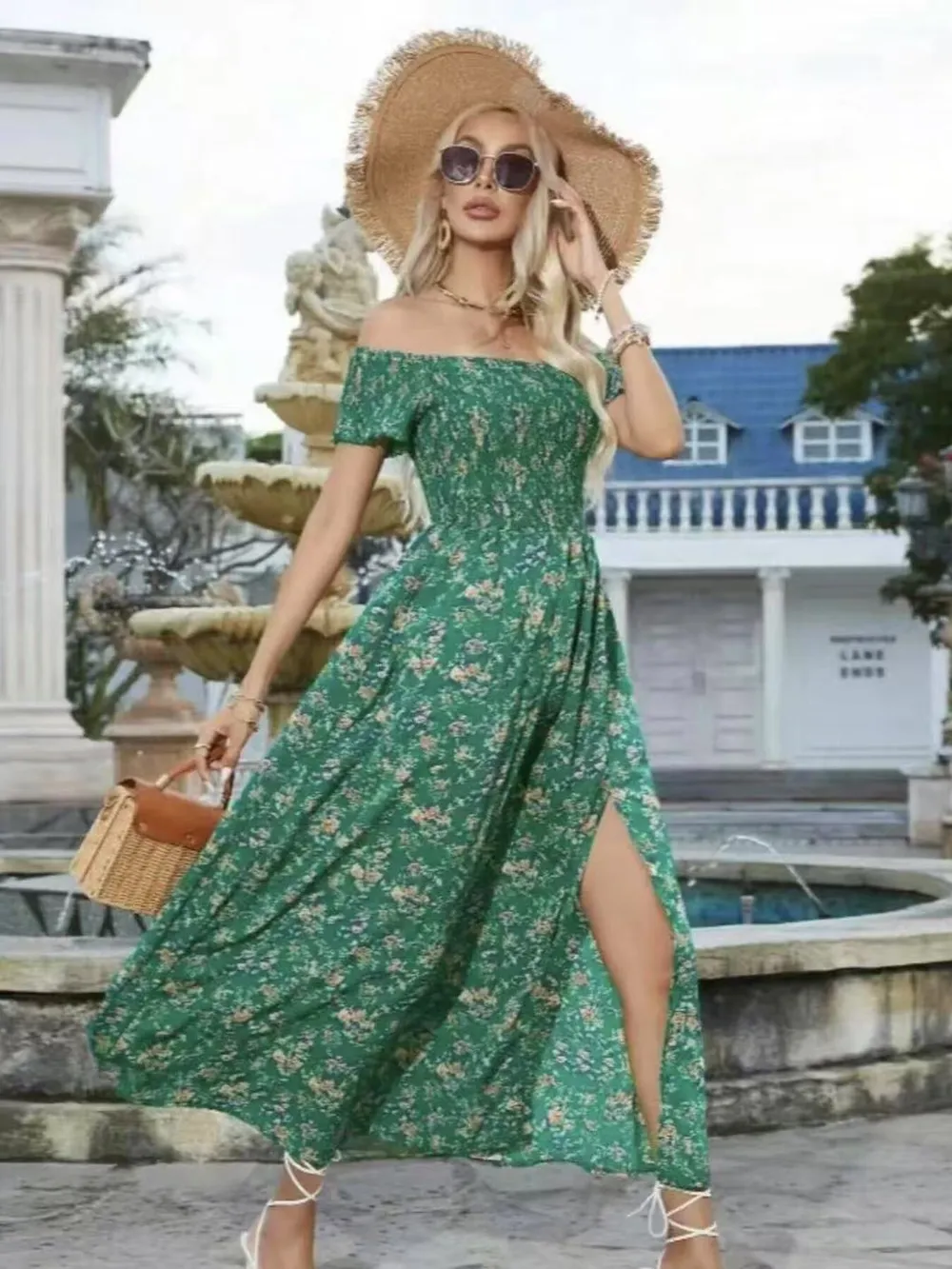 Full Size Slit Off-Shoulder Floral Midi Dress Plus Size, image 17