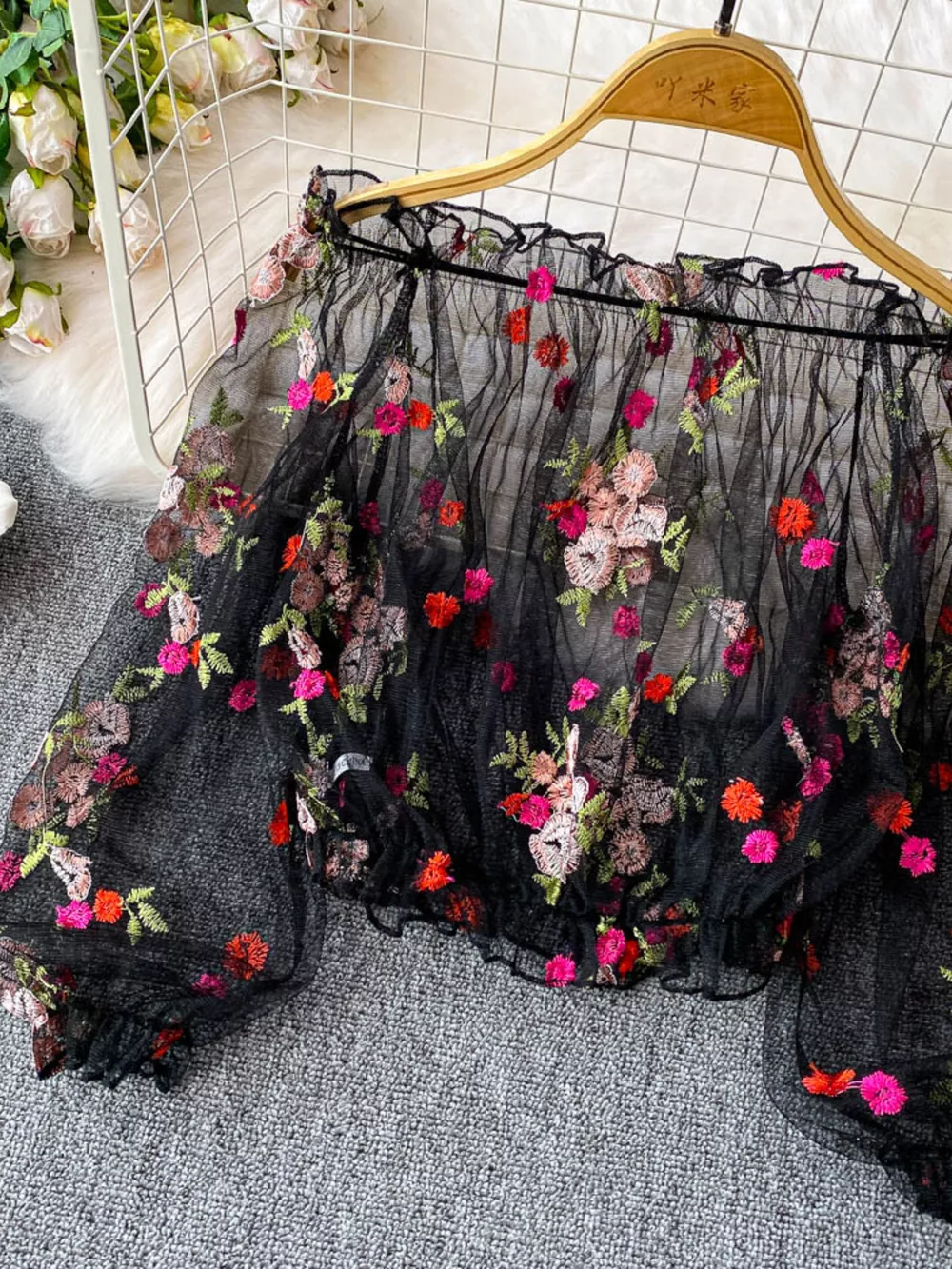 Floral Embroidered Mesh Off-Shoulder Top, image 2