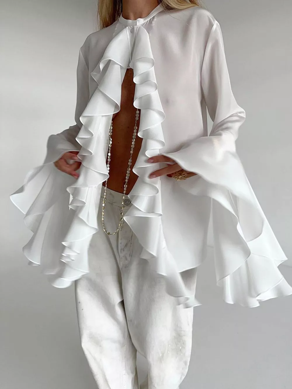 Ruffle Trim Flounce Sleeve Blouse, image 11