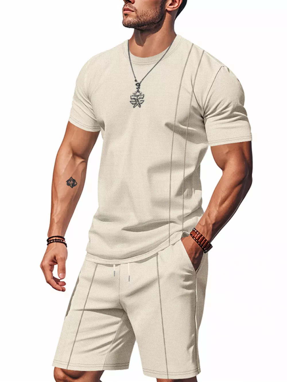 Men's Full Size Casual Striped Short Sleeve T-Shirt and Shorts Set Plus Size, image 2