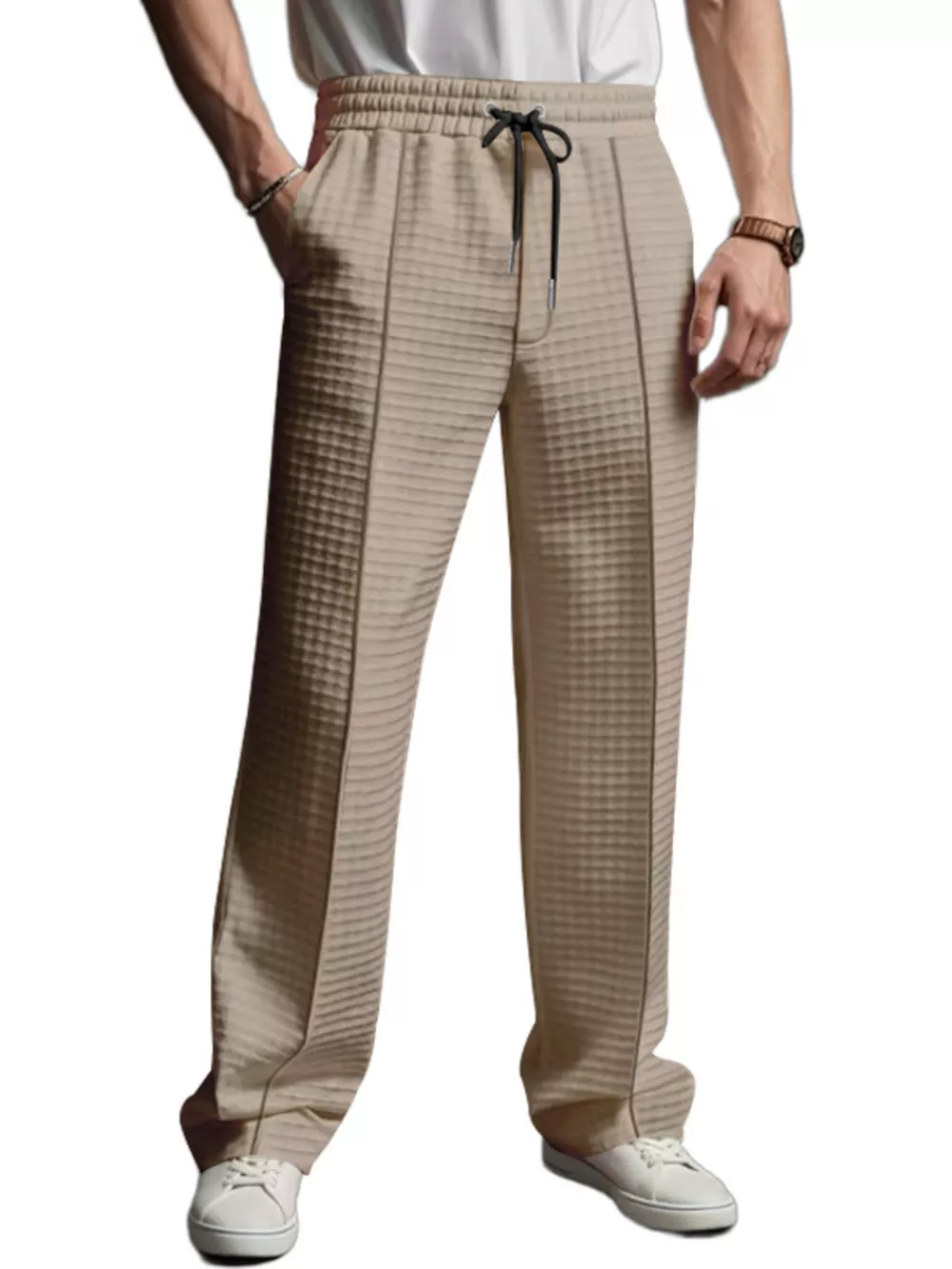 Men's Full Size Textured Drawstring Casual Pants Plus Size, image 8