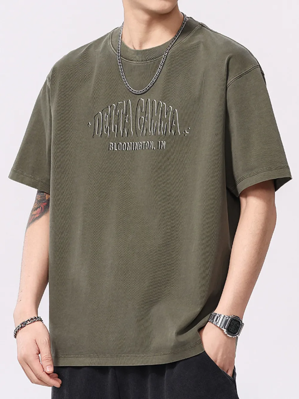 Men's Plus Size Letter Round Neck Short Sleeve T-Shirt, image 2