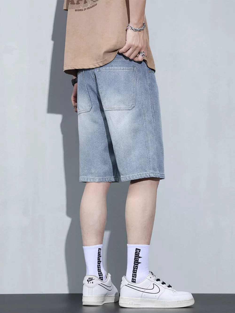 Men's Vintage Wash Relaxed Fit Denim Shorts, image 4