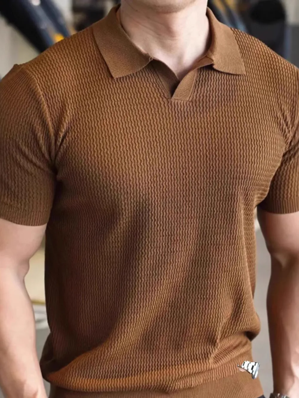 Men's Full Size Textured Knit Polo Shirt Plus Size, image 7