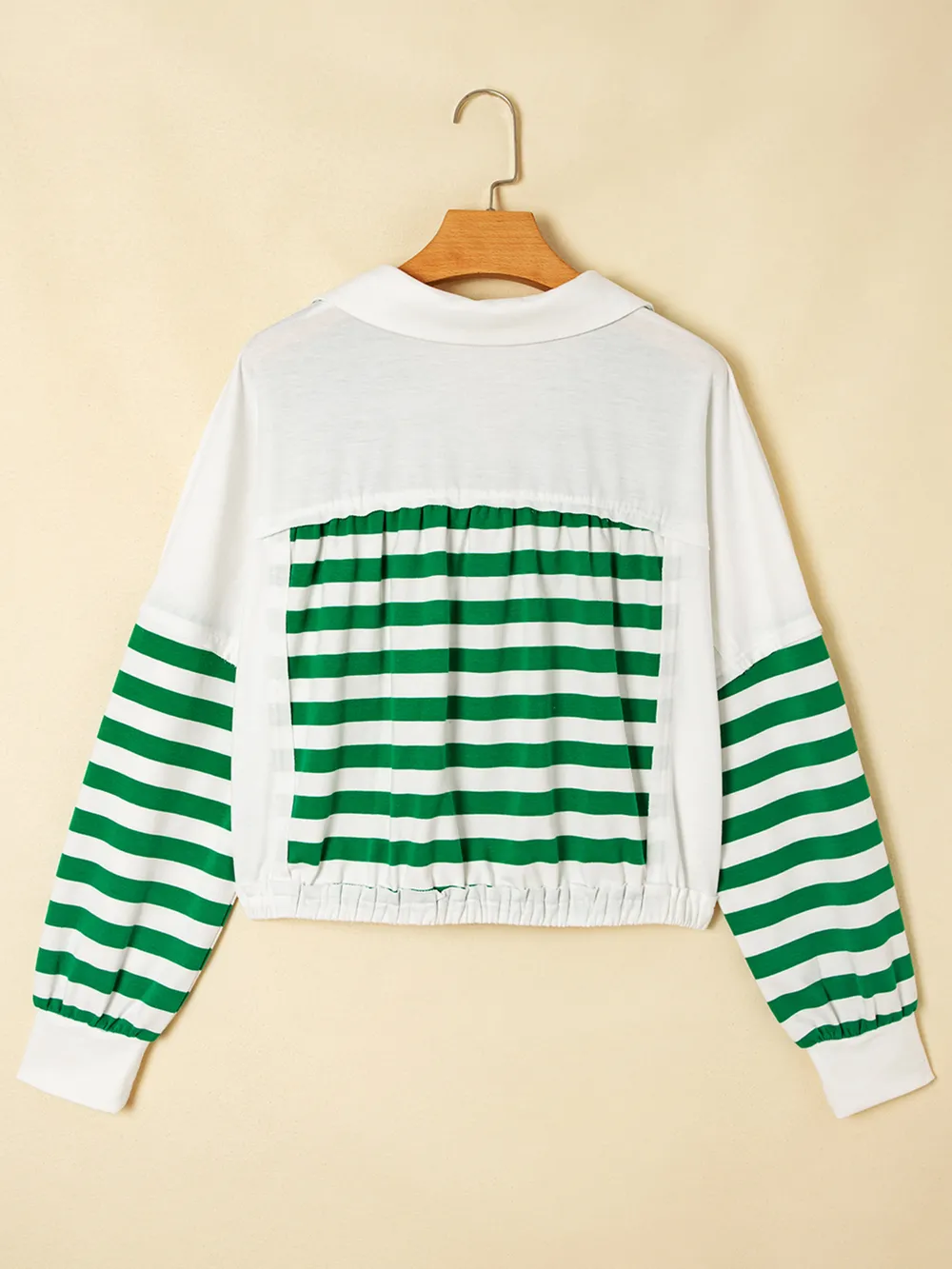Stripe Colorblock Collared V Neck Cropped Top, image 5