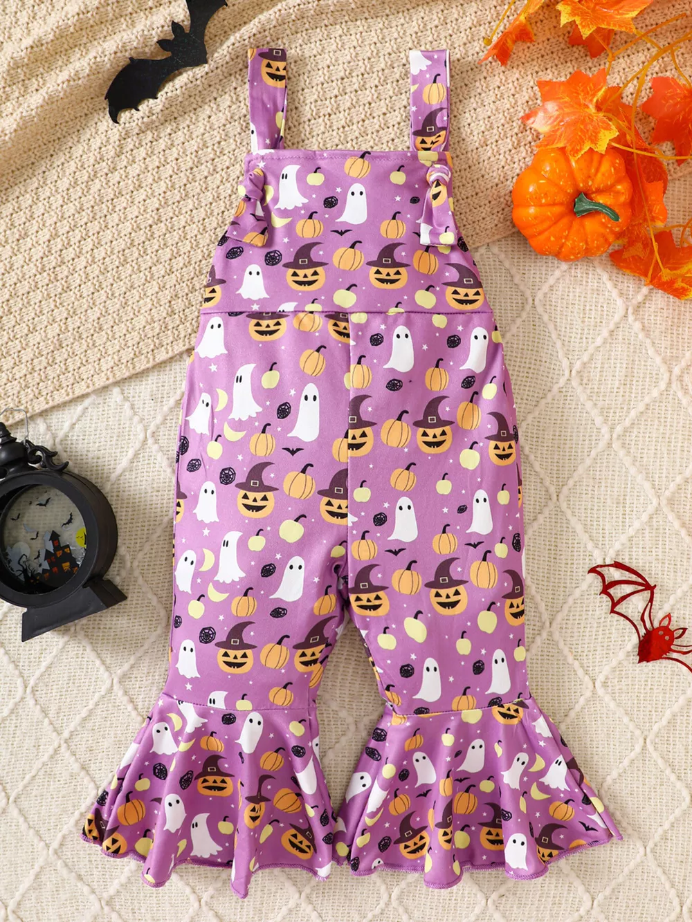 Children's Halloween Pumpkin Print Bell-Bottom Jumpsuit, image 2