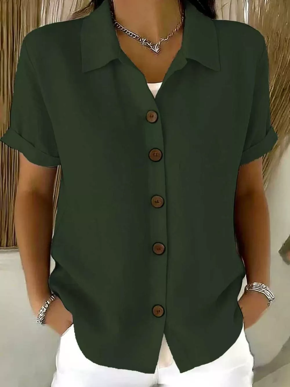 Full Size Button Up Short Sleeve Shirt Plus Size, image 16