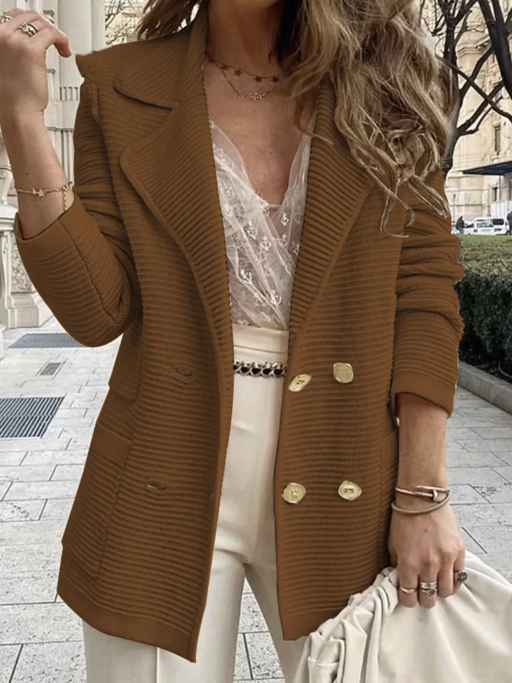 Texture Knit Double-Breasted Blazer, image 14