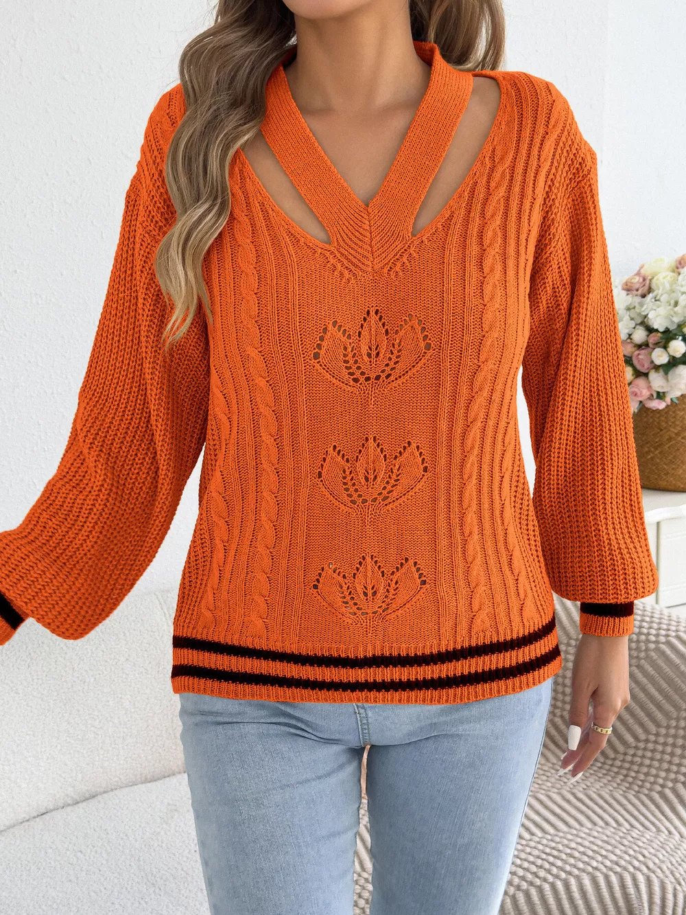 Cutout Cable Knit Sweater, image 5