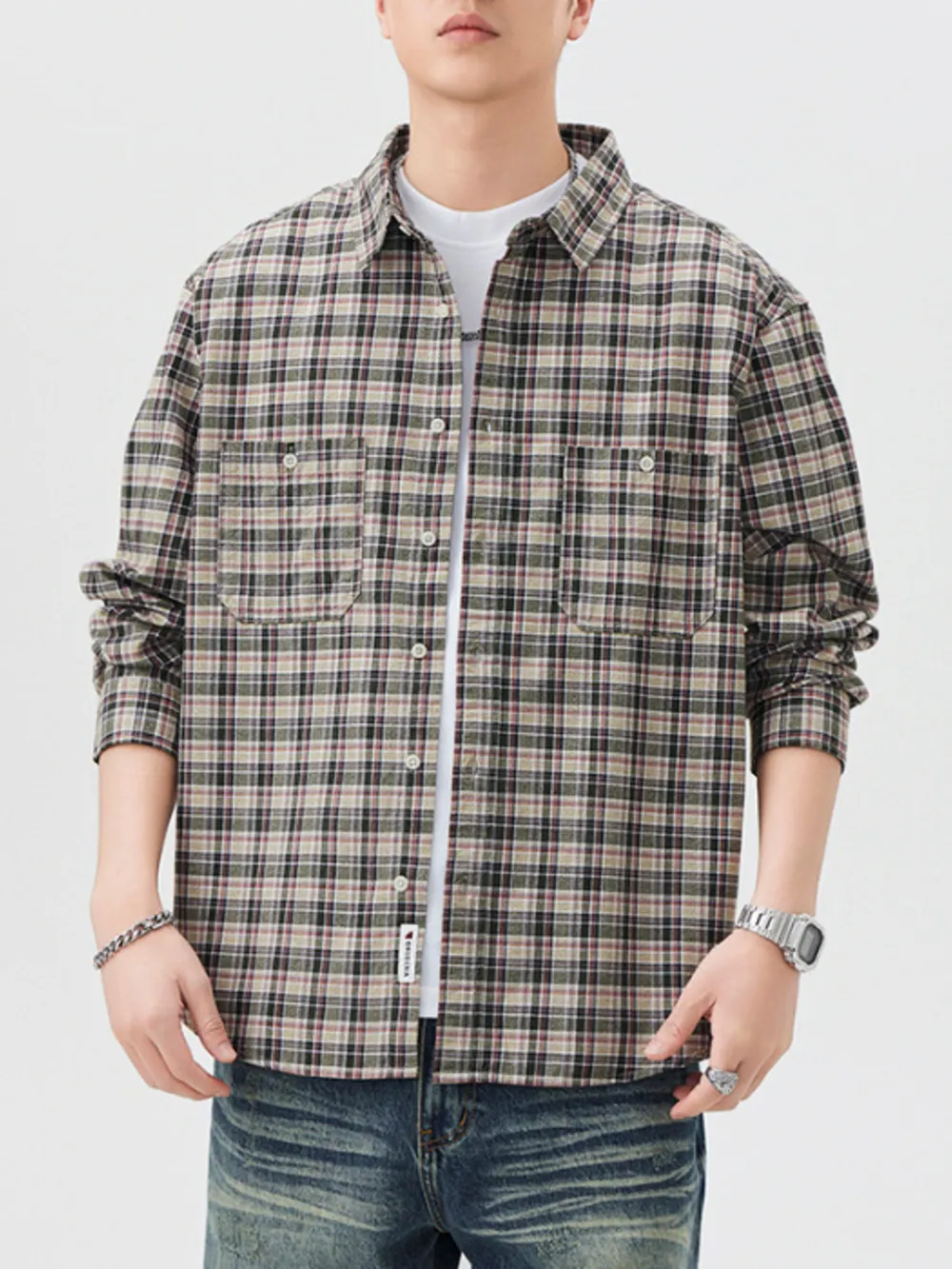 Men's Plus Size Plaid Button Up Long Sleeve Shirt, image 3