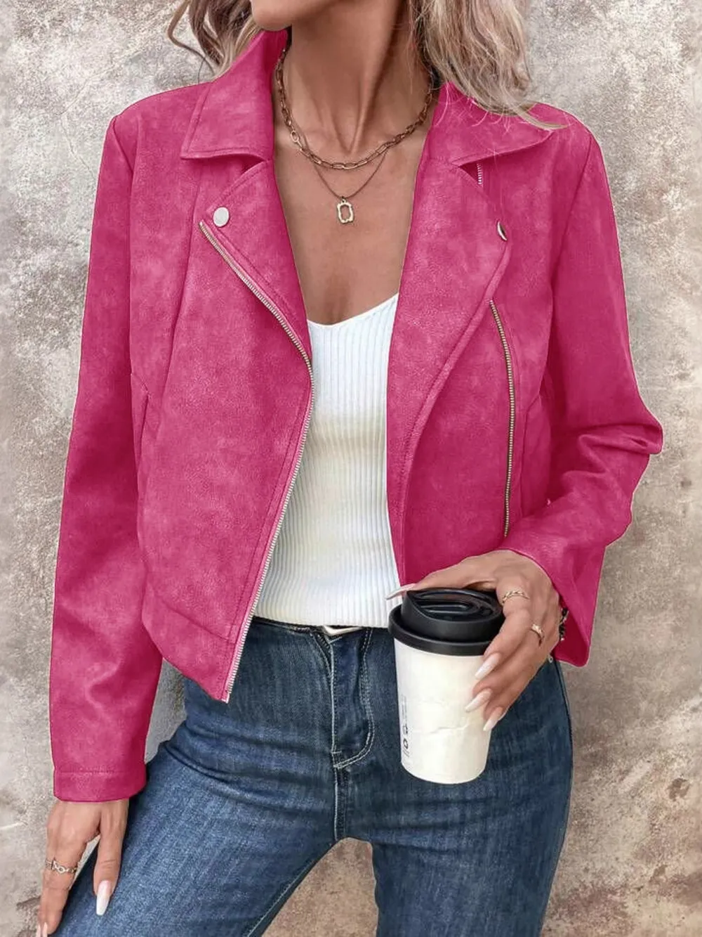 Zip Up Suede Cropped Moto Jacket, image 11